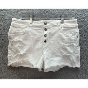 Maurices Shorts Womens 11/12 White Cut Off Button Fly Distressed Denim Preppy